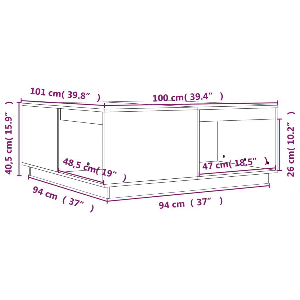 vidaXL Soffbord honungsbrun 100x101x40,5 cm massiv furu