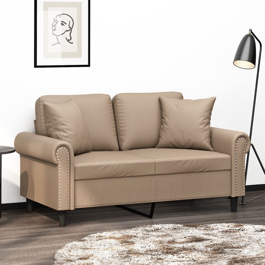 vidaXL 2-sits soffa med prydnadskuddar cappuccino 120 cm konstläder