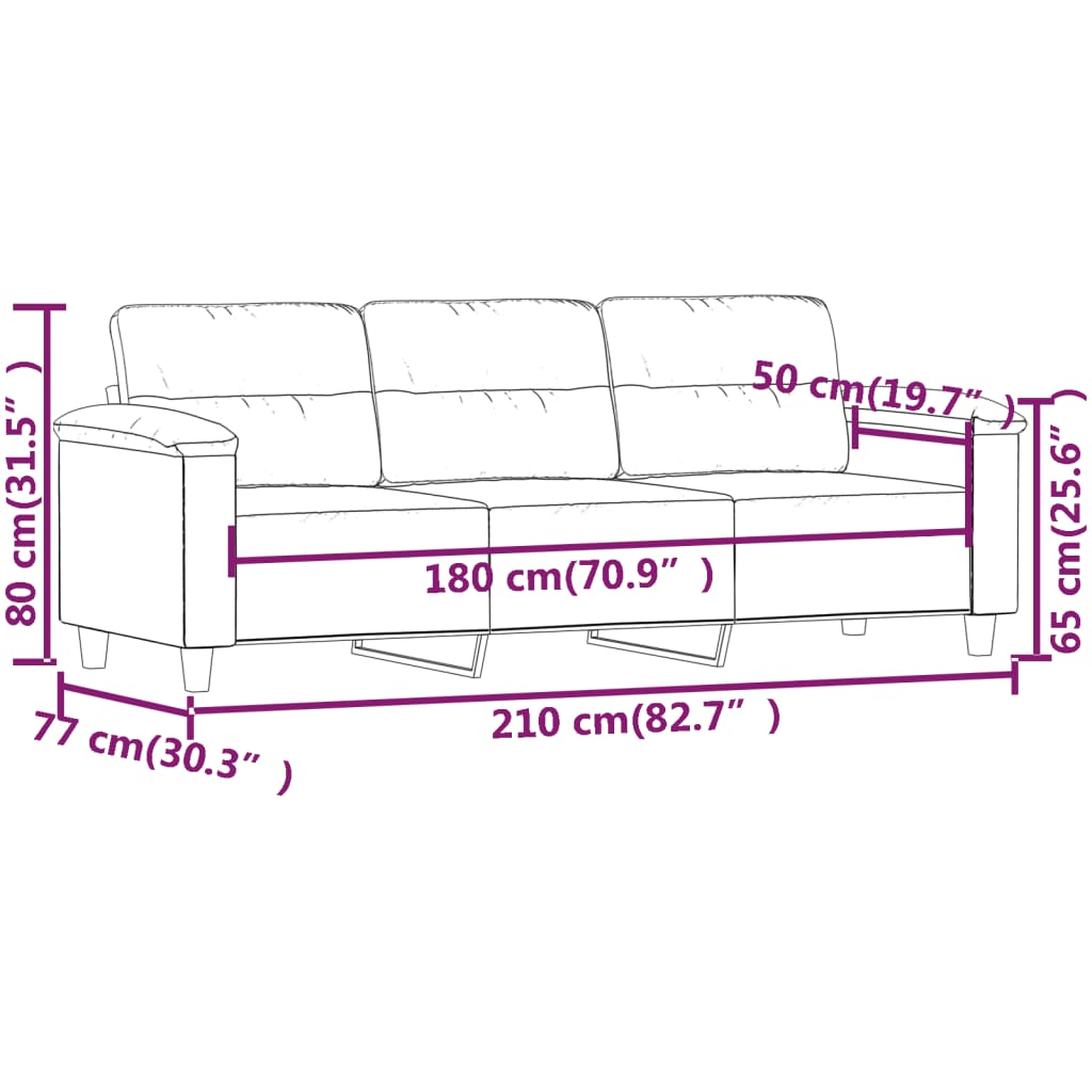 vidaXL 3-sitssoffa Ljusgrå 180 cm mikrofibertyg