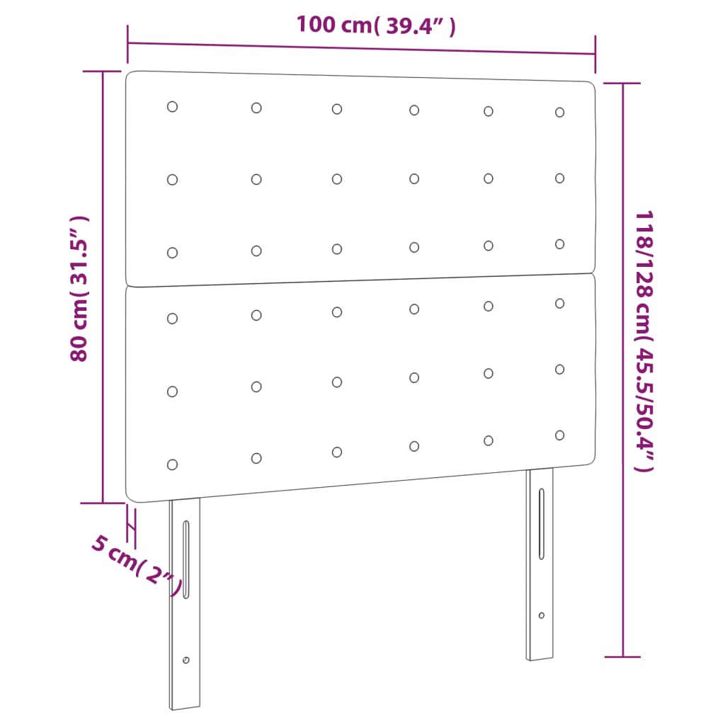 vidaXL Huvudgavlar 2 st svart 100 x 5 x 78/88 cm tyg