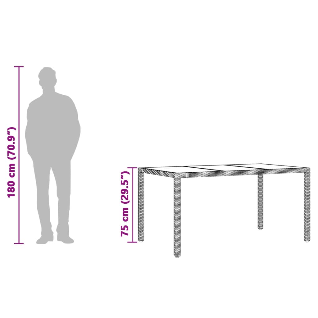 vidaXL Trädgårdsbord med glasskiva grå 150x90x75 cm konstrotting