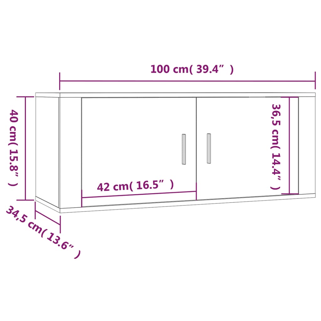 vidaXL Väggmonterad tv-bänk rökfärgad ek 100x34,5x40 cm