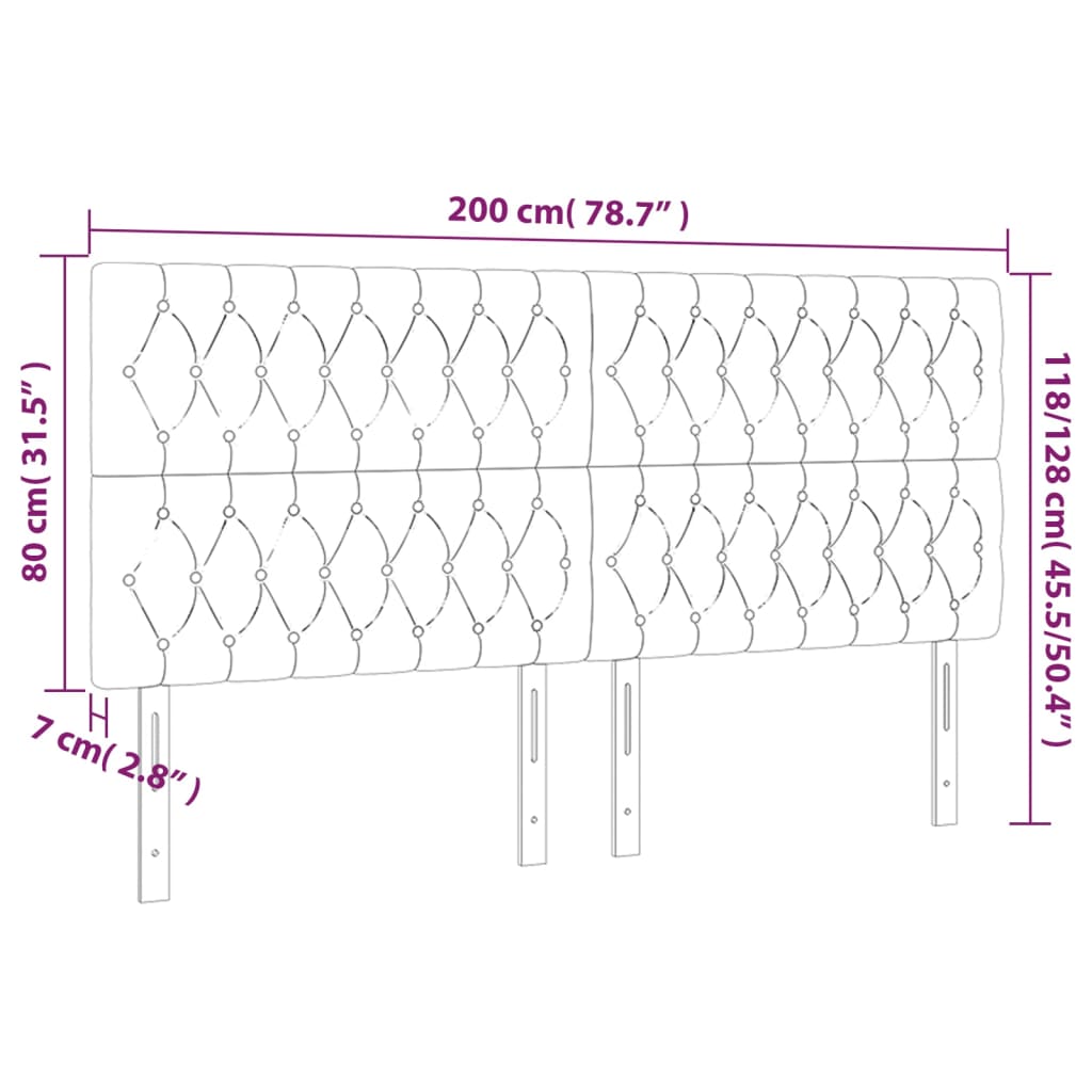 vidaXL Sänggavel LED mörkgrå 200x7x118/128 cm tyg