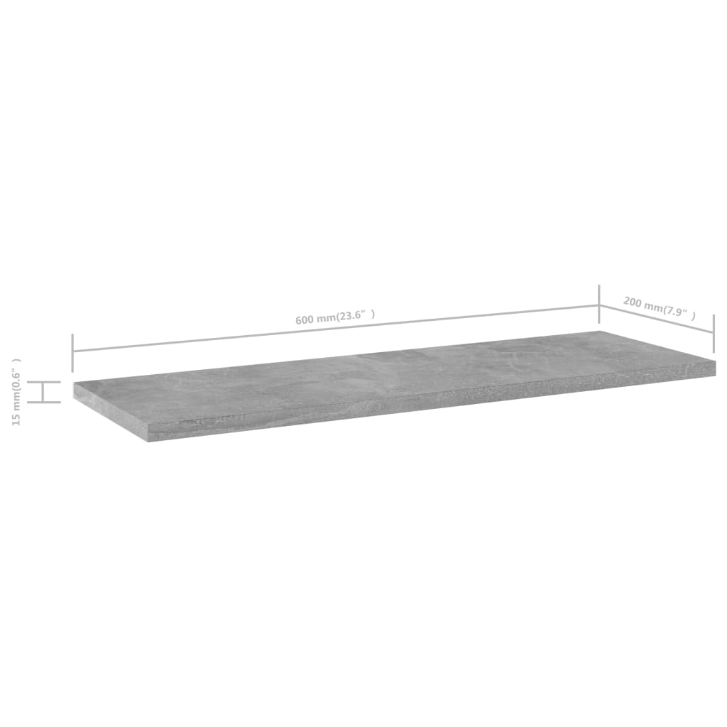 vidaXL Hyllplan 8 st betonggrå 60x20x1,5 cm konstruerat trä