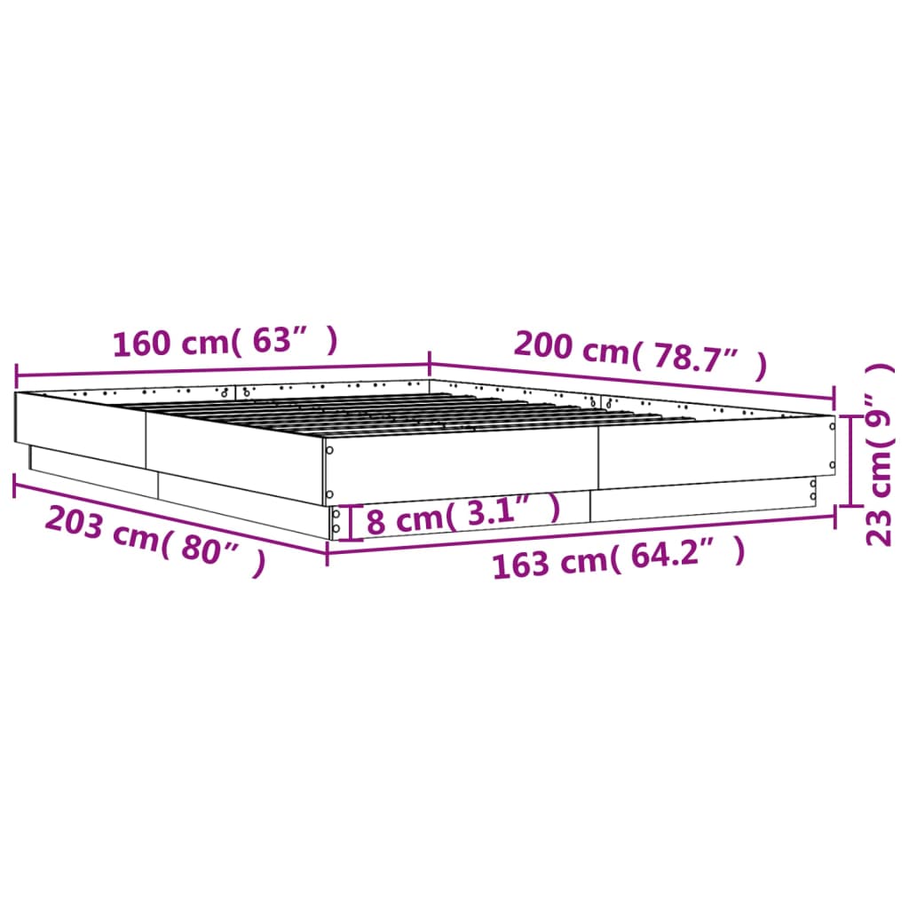 vidaXL Sängram betonggrå 160x200 cm konstruerat trä