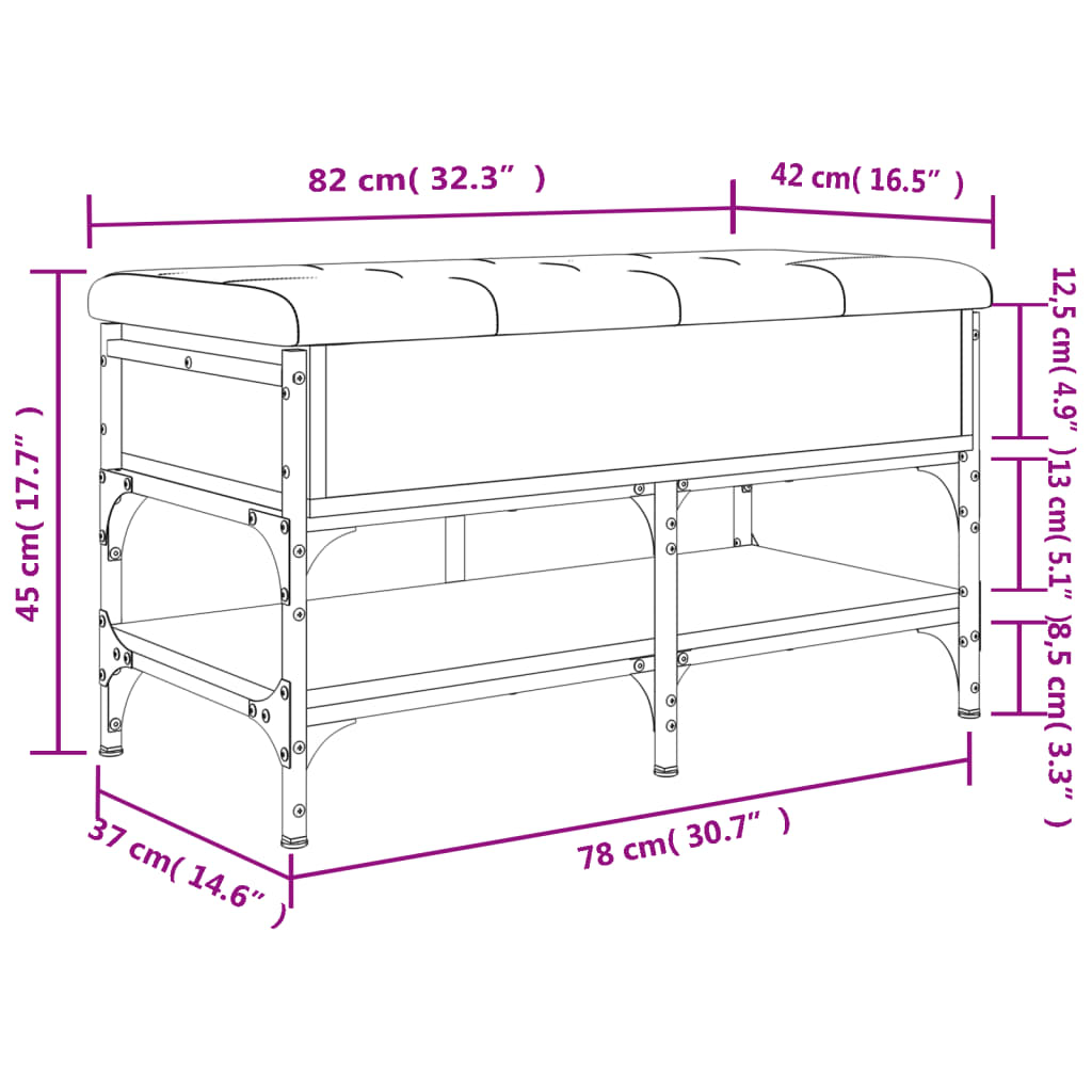 vidaXL Skobänk brun ek 82x42x45 cm konstruerat trä