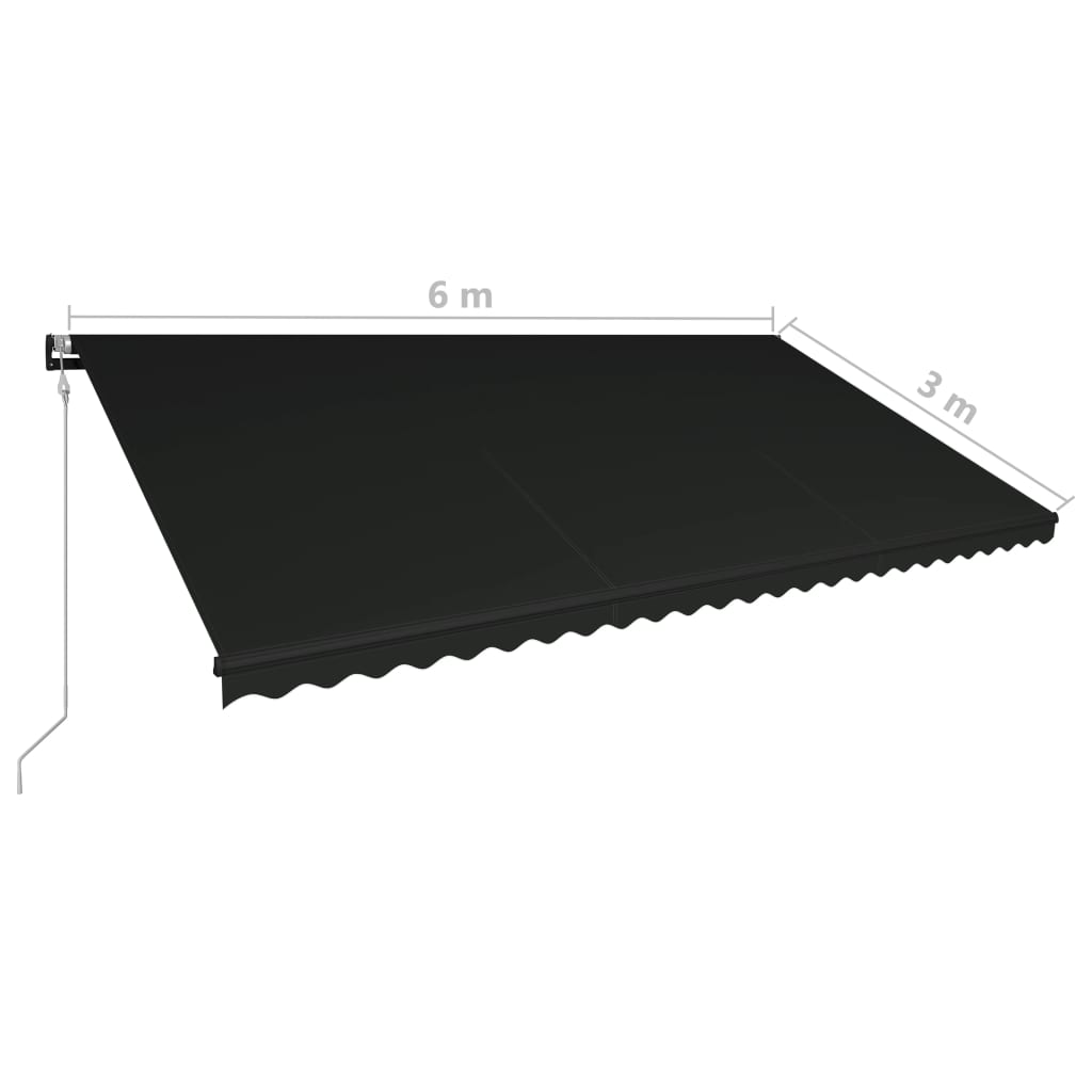 vidaXL Infällbar markis med vindsensor & LED 600x300 cm antracit