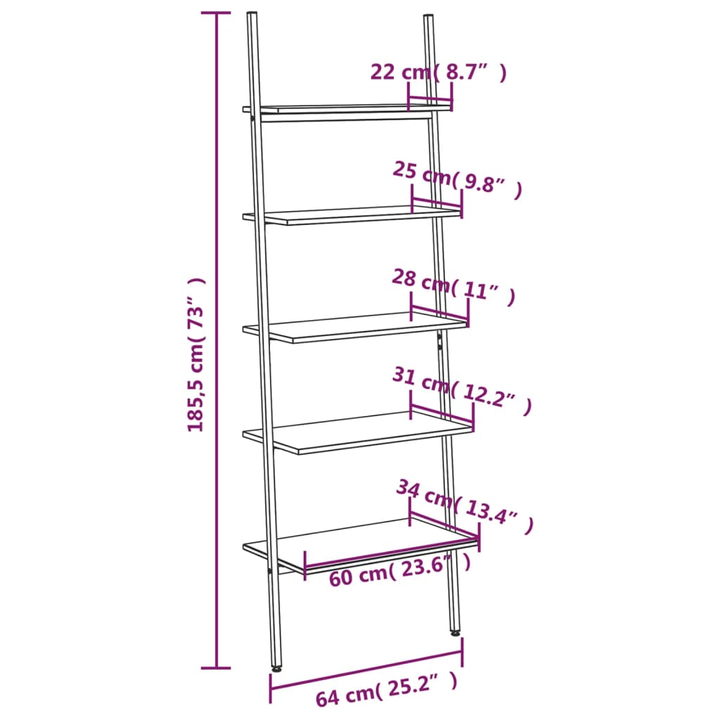 vidaXL Hylla 5 hyllplan svart 64x34x185,5 cm