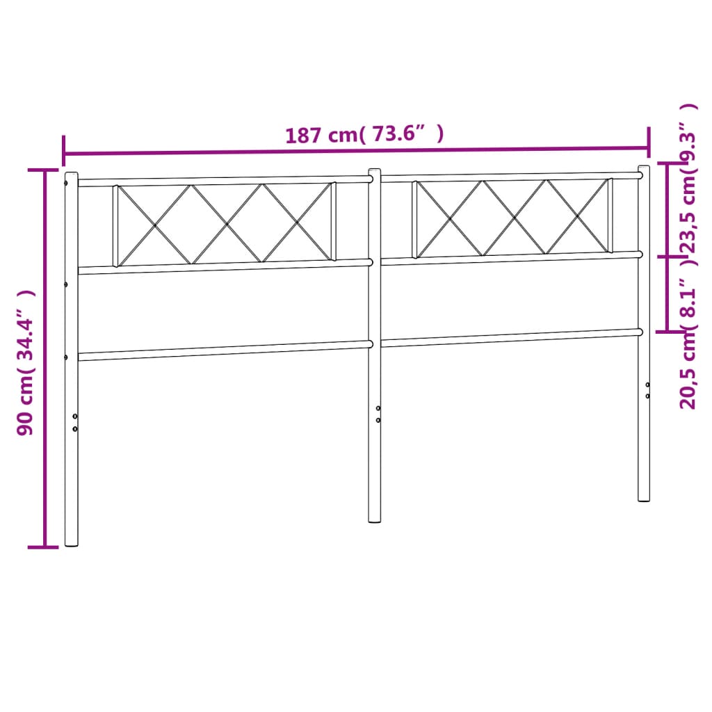 vidaXL Huvudgavel metall svart 180 cm