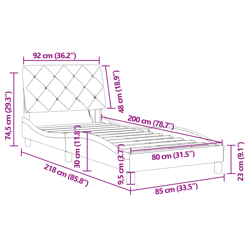 vidaXL Sängram med LED-belysning svart 80x200 cm sammet