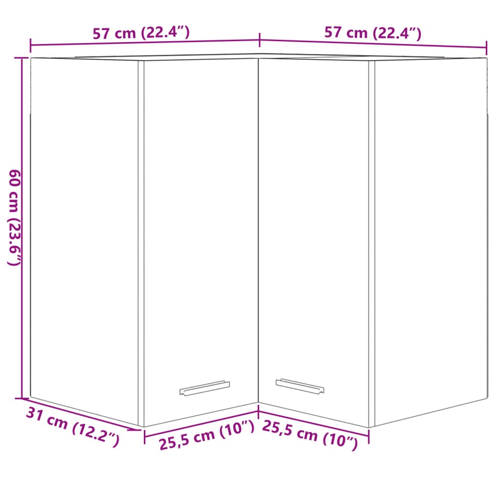 vidaXL Väggskåp hörn sonoma-ek 57x57x60 cm konstruerat trä