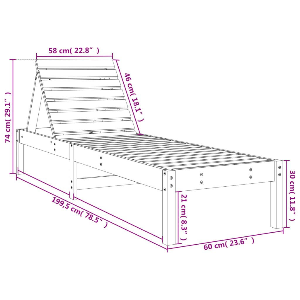 vidaXL Solsängar 2 st 199,5x60x74 cm massiv furu