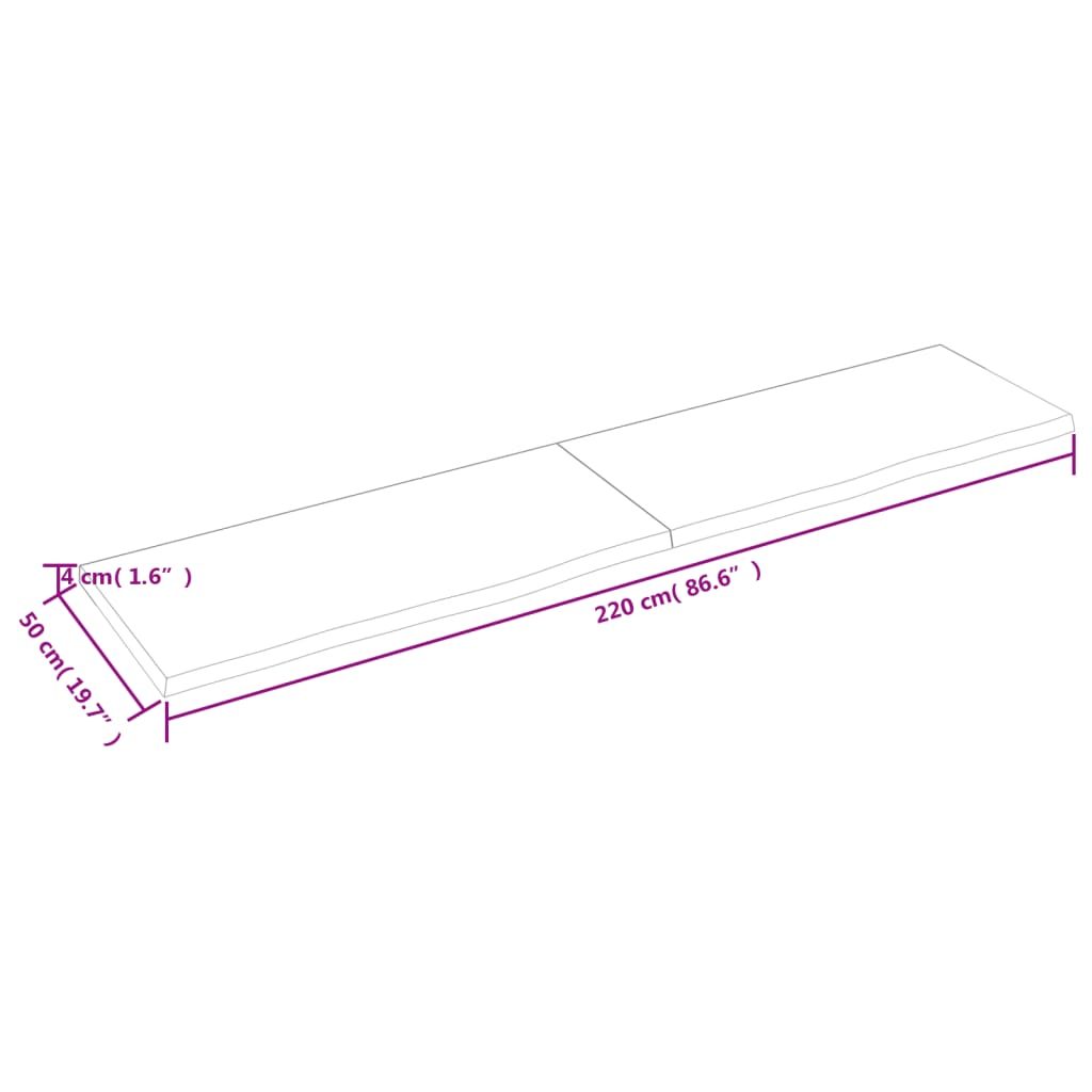 vidaXL Bänkskiva badrum mörkbrun 220x50x(2-4) cm behandlat massivt trä