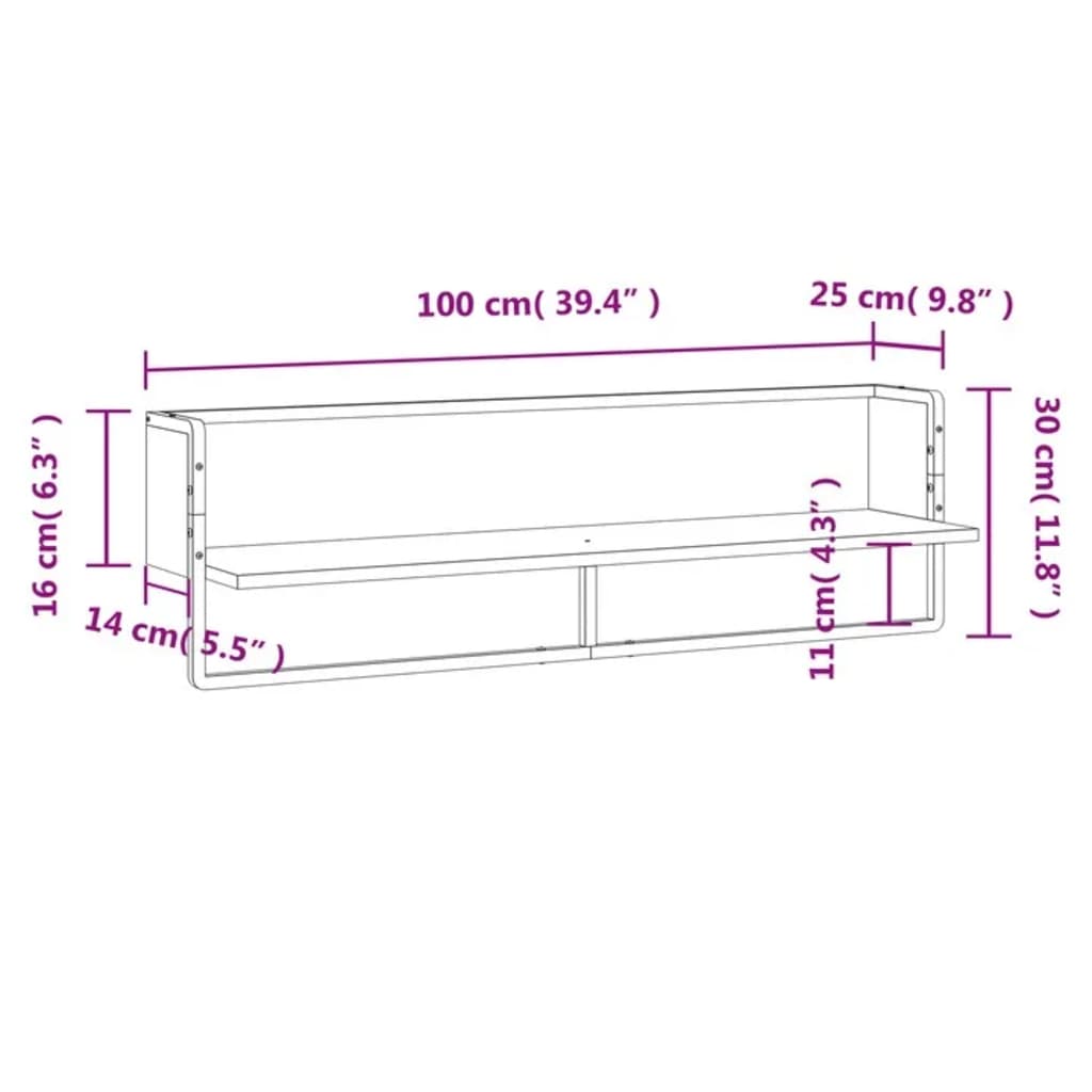 vidaXL Vägghylla med stång rökfärgad ek 100x25x30 cm