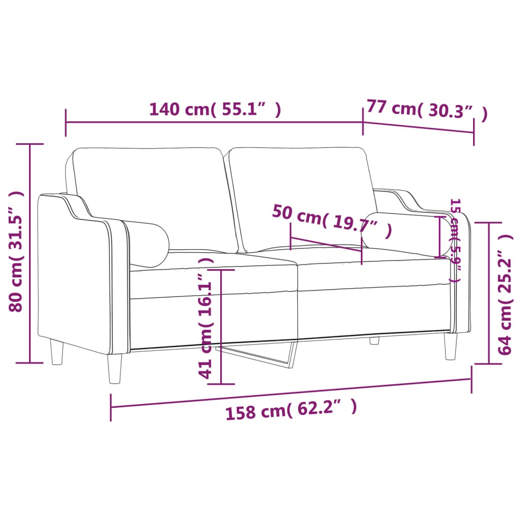 vidaXL 2-sits soffa med prydnadskuddar svart 140 cm tyg