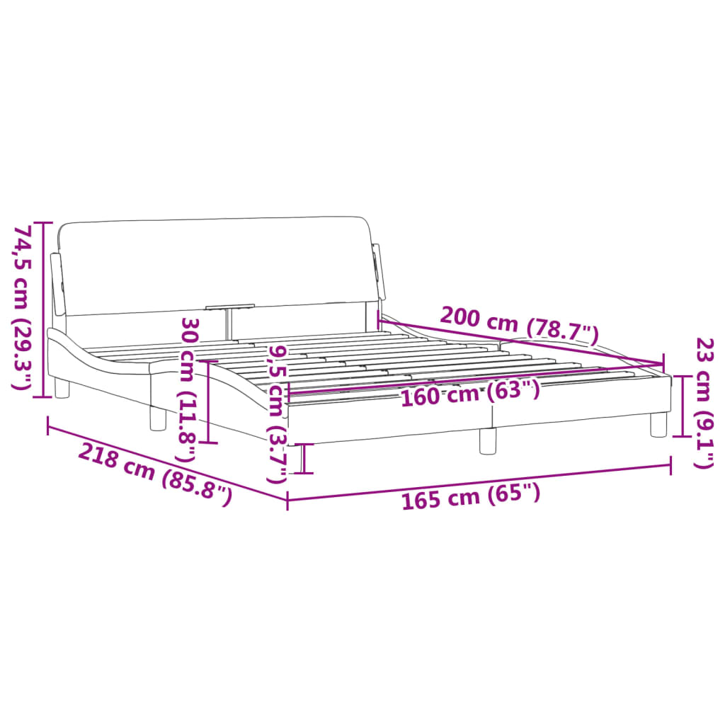 vidaXL Sängram med huvudgavel svart och vit 160x200 cm konstläder