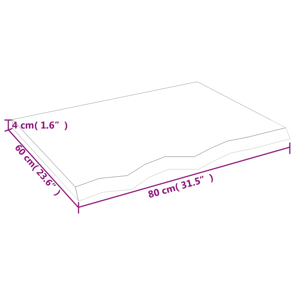 vidaXL Bänkskiva för badrum 80x60x(2-4) cm obehandlat massivt trä