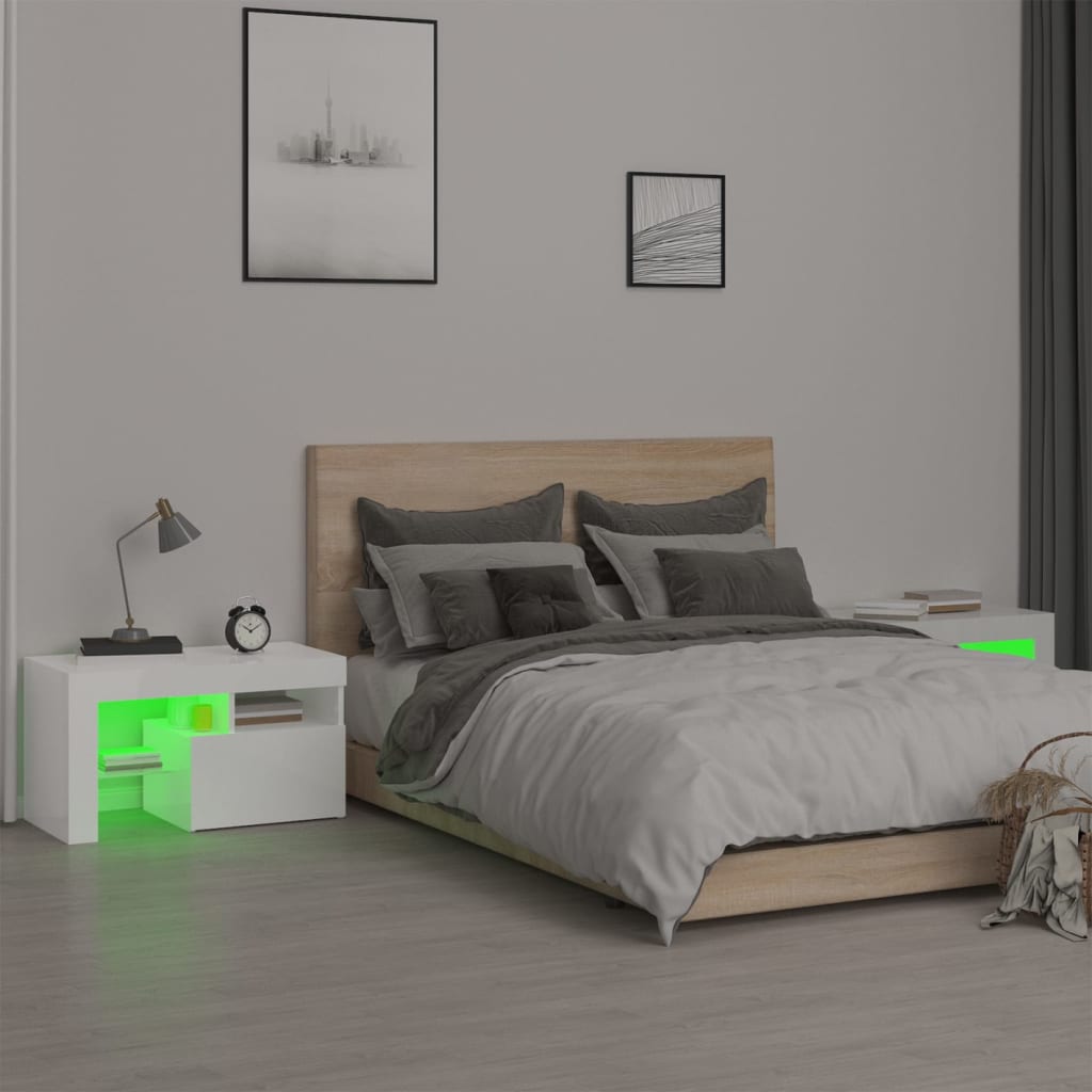 vidaXL Sängbord med LEDs 2 st vit högglans 70x36,5x40 cm