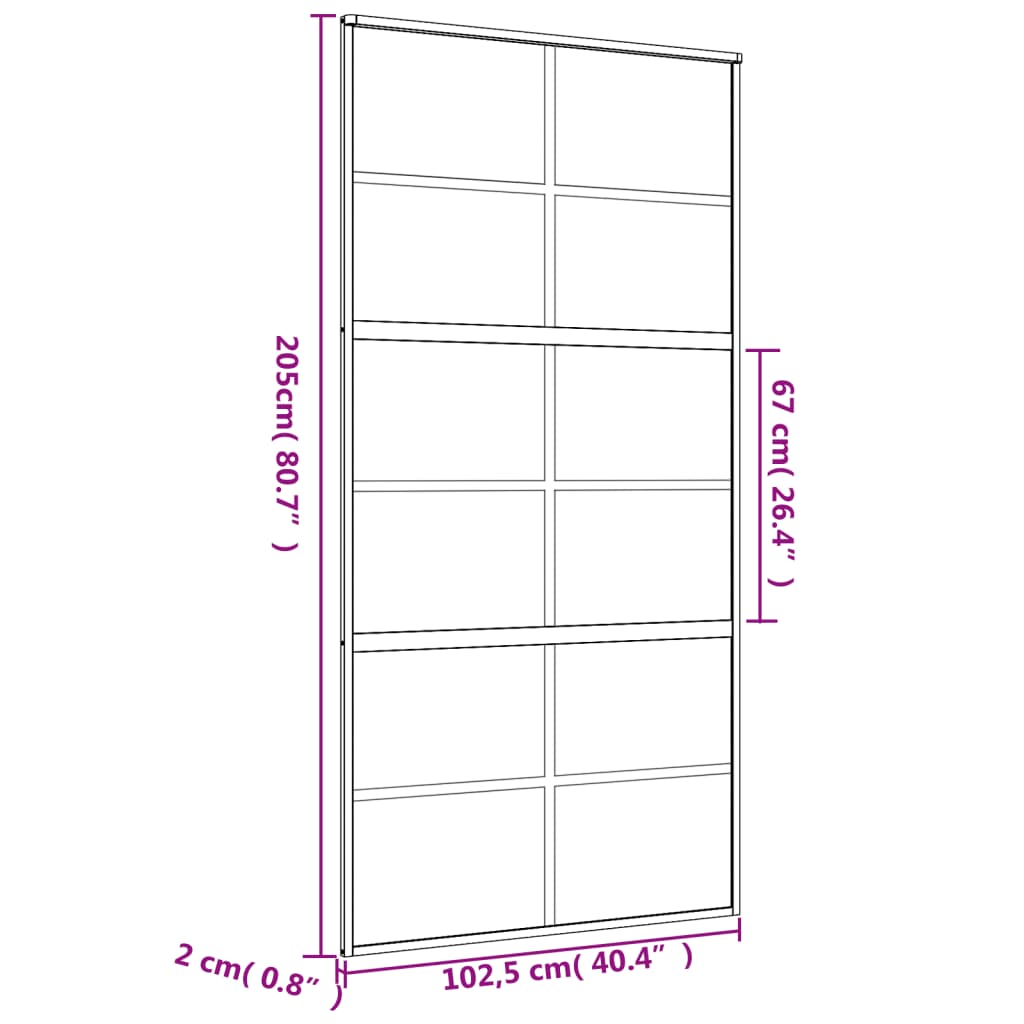 vidaXL Skjutdörr guld 102,5x205 cm klart ESG-glas och aluminium