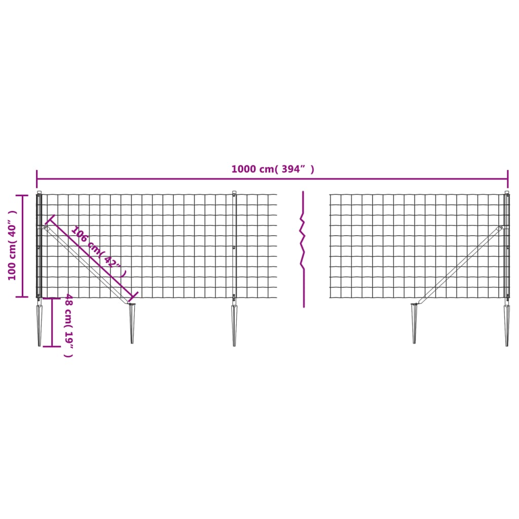 vidaXL Stängsel med markspett antracit 1x10 m