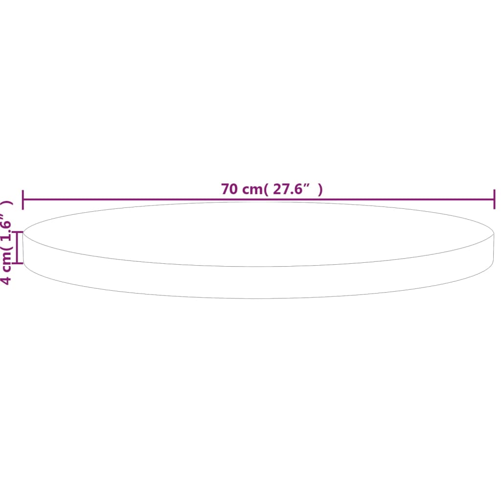 vidaXL Rund bordsskiva Ø70x4 cm obehandlat massiv ek