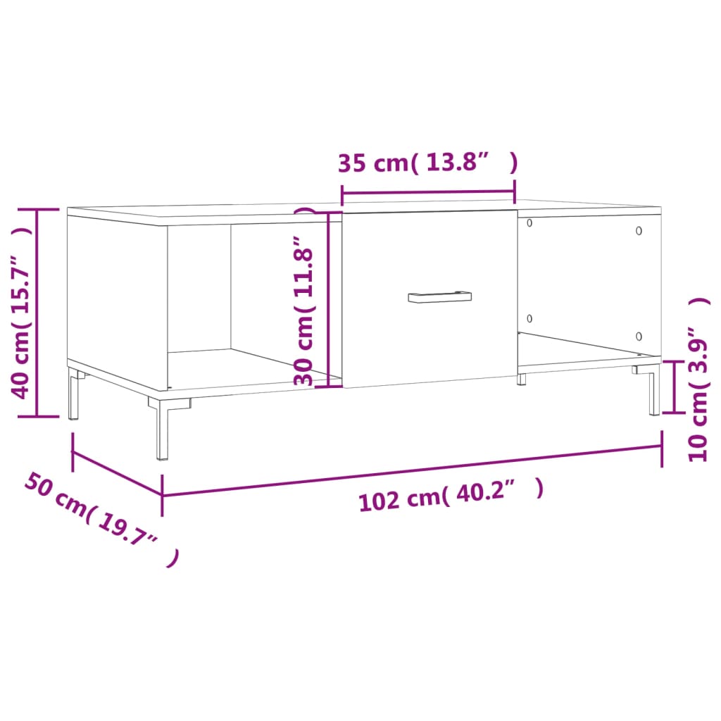 vidaXL Soffbord vit 102x50x40 cm konstruerat trä