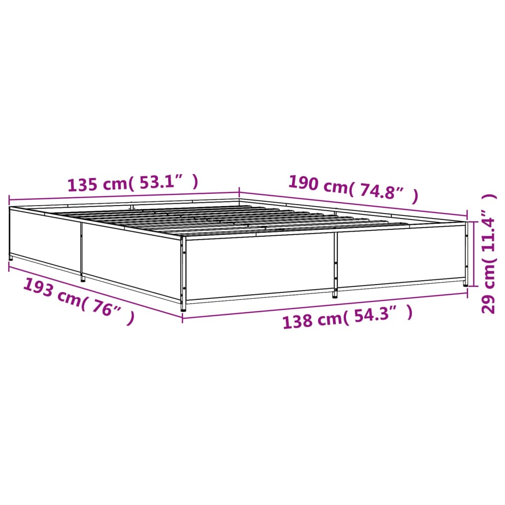 vidaXL Sängram brun ek 135x190 cm konstruerat trä och metall