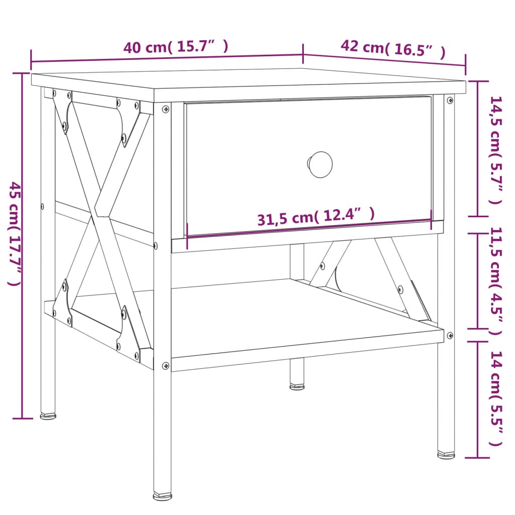 vidaXL Sängbord brun ek 40x42x45 cm konstruerat trä