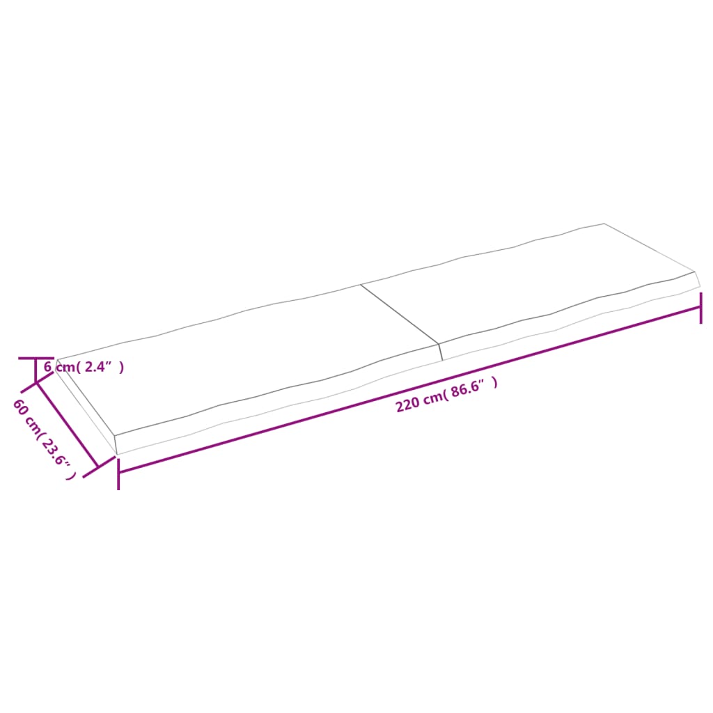 vidaXL Bordsskiva ljusbrun 220x60x(2-6) cm massivt trä levande kant