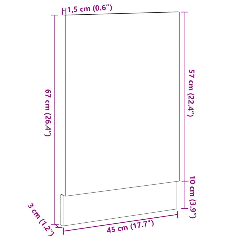 vidaXL Front för diskmaskin sonoma-ek 45x3x67 cm konstruerat trä