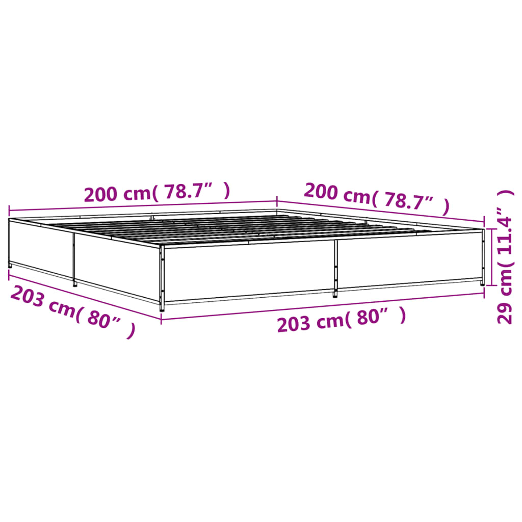 vidaXL Sängram rökfärgad ek 200x200 cm konstruerat trä och metall