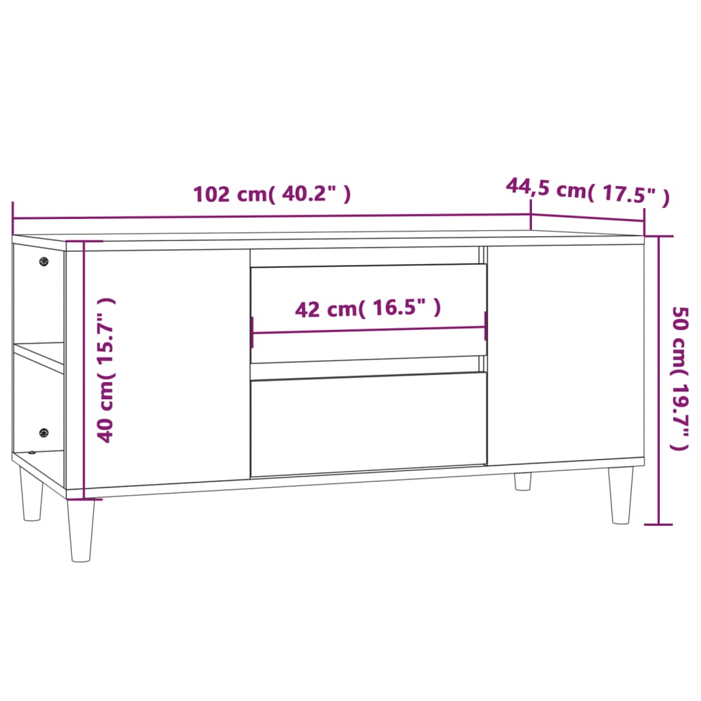 vidaXL Tv-bänk rökfärgad ek 102x44,5x50 cm konstruerat trä