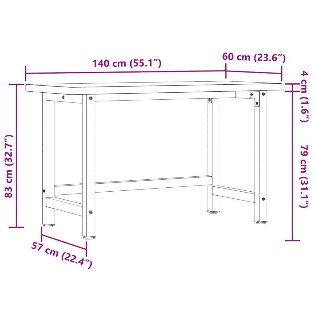 vidaXL Arbetsbänk 140x60x83 cm massiv akacia rektangulär