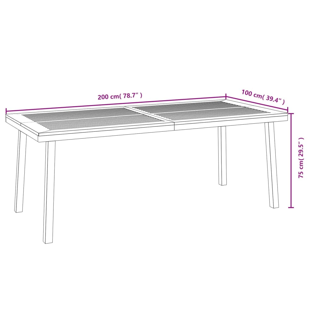 vidaXL Trädgårdsbord 200x100x75 massivt akaciaträ