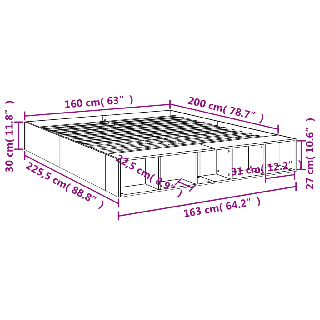 vidaXL Sängram rökfärgad ek 160x200 cm konstruerat trä