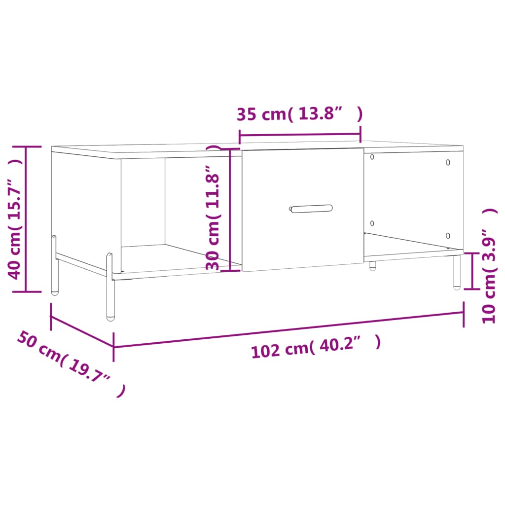 vidaXL Soffbord sonoma-ek 102x50x40 cm konstruerat trä