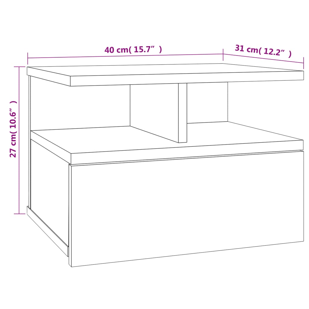 vidaXL Svävande sängbord rökfärgad ek 40x31x27 cm konstruerat trä