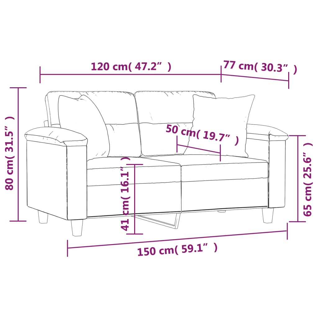 vidaXL 2-sitssoffa med prydnadskuddar ljusgrå 120 cm mikrofibertyg