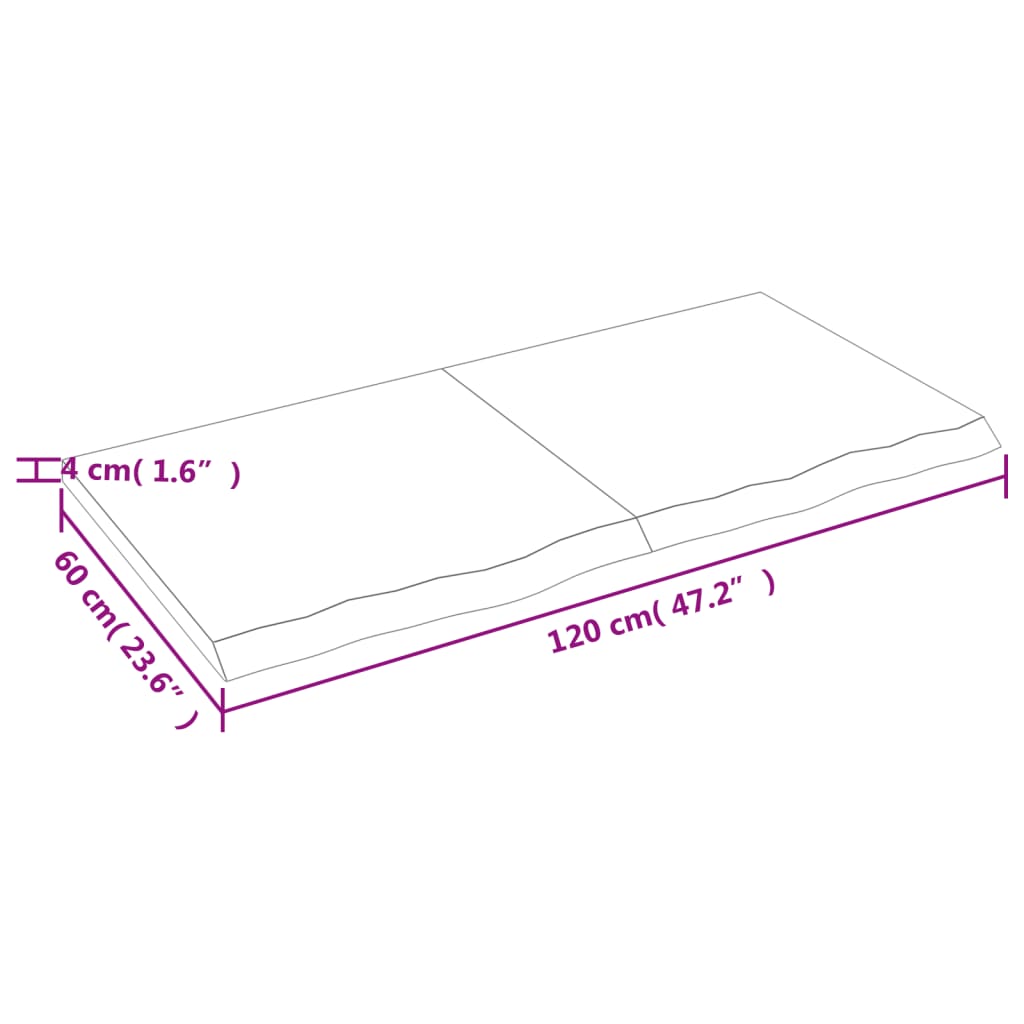 vidaXL Bänkskiva badrum mörkbrun 120x60x(2-4) cm behandlat massivt trä