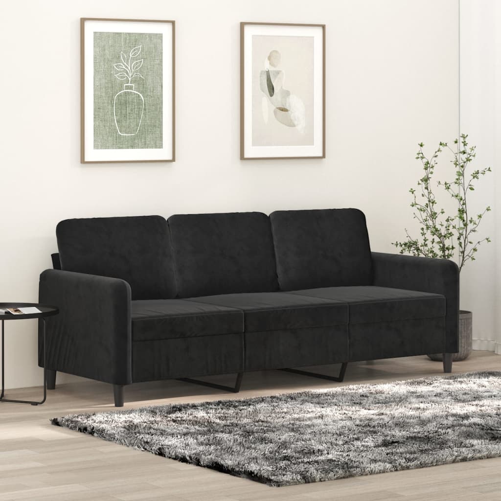 vidaXL 3-sitssoffa svart 180 cm sammet