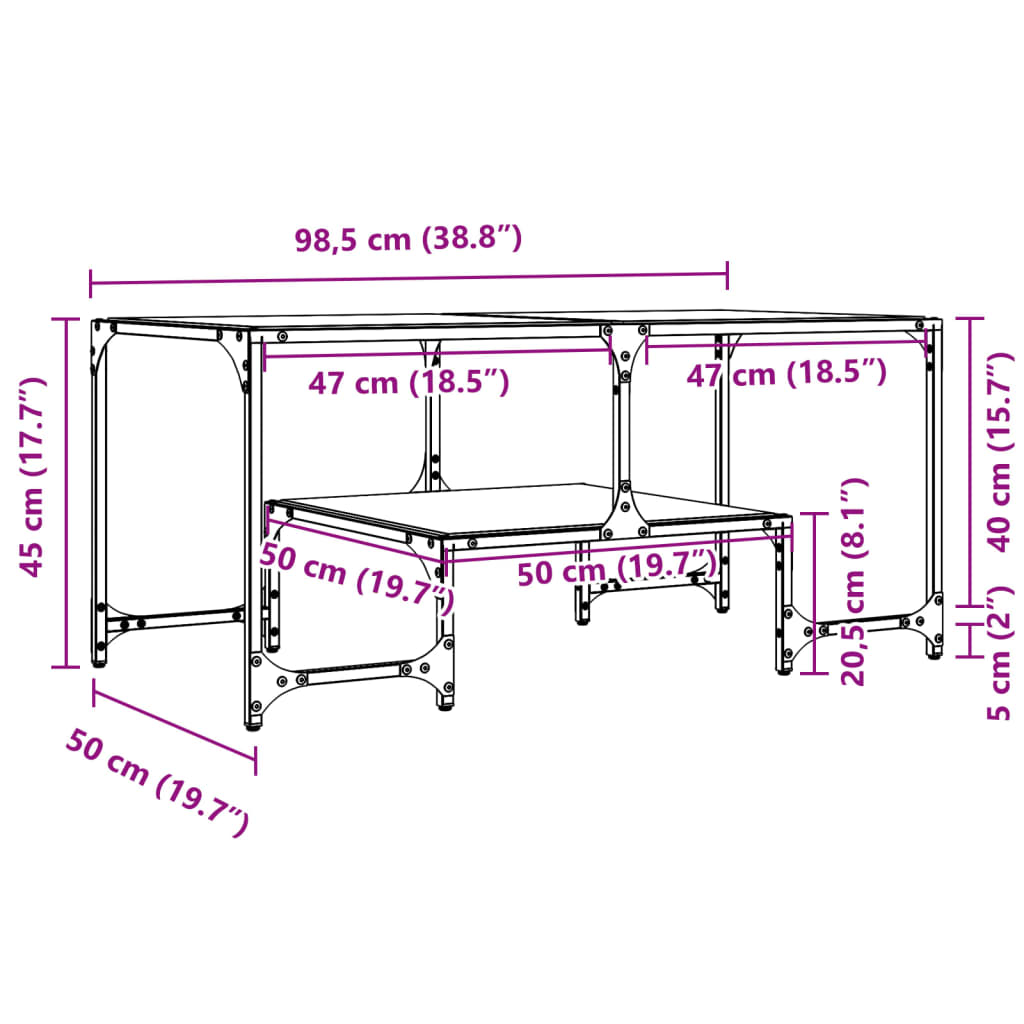 vidaXL Soffbord med transparent glasskiva 98,5x50x45 cm stål