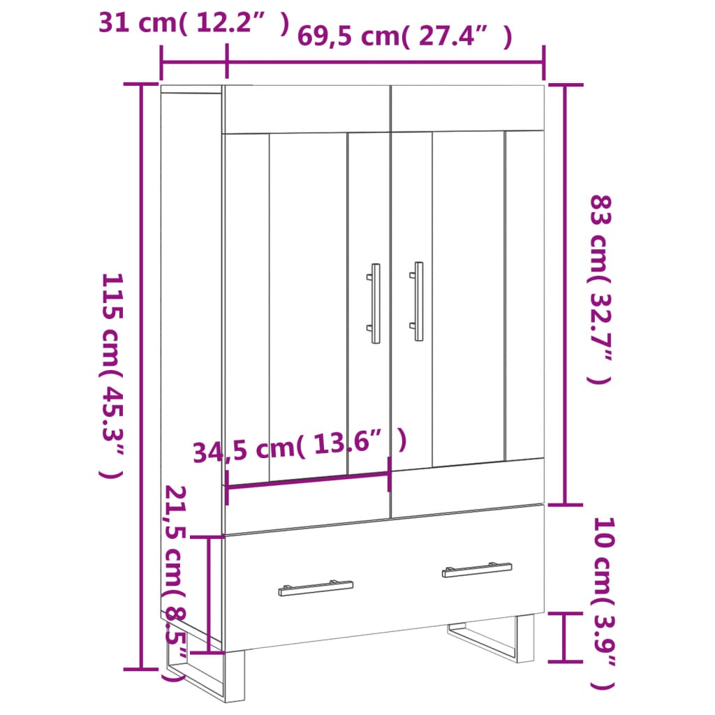 vidaXL Högskåp brun ek 69,5x31x115 cm konstruerat trä