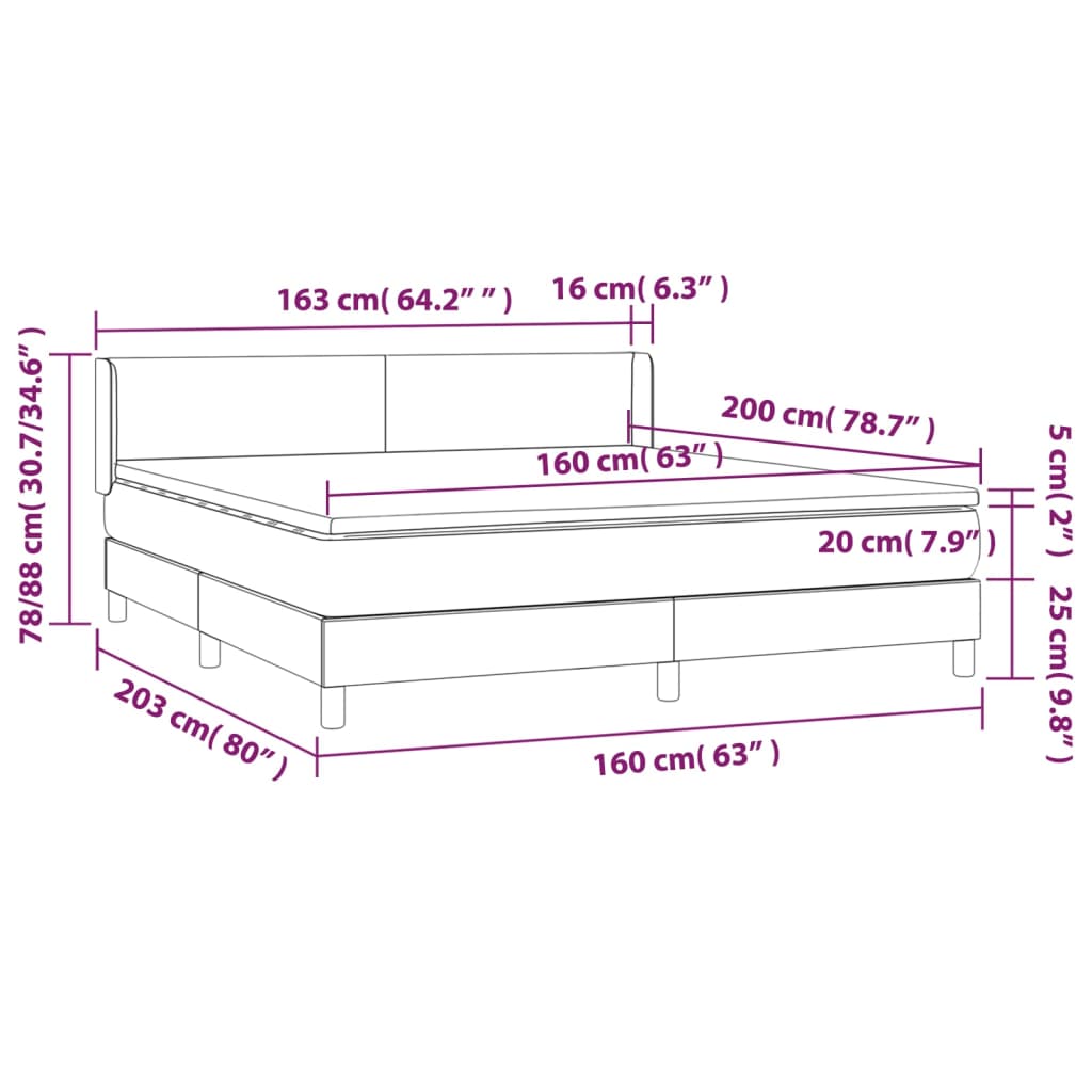 vidaXL Ramsäng med madrass ljusgrå 160x200 cm tyg