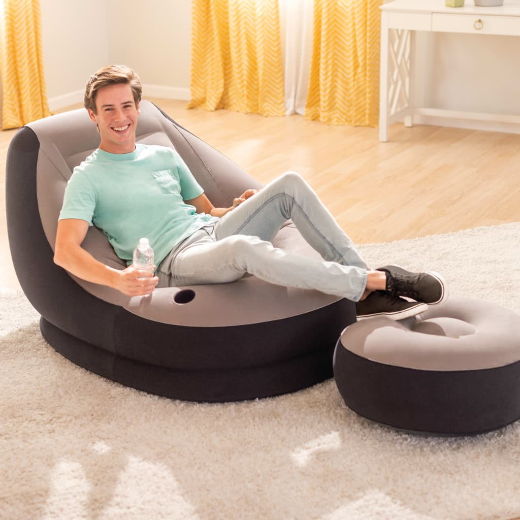 Intex Uppblåsbar fåtölj med puff Ultra Lounge Relax 68564NP