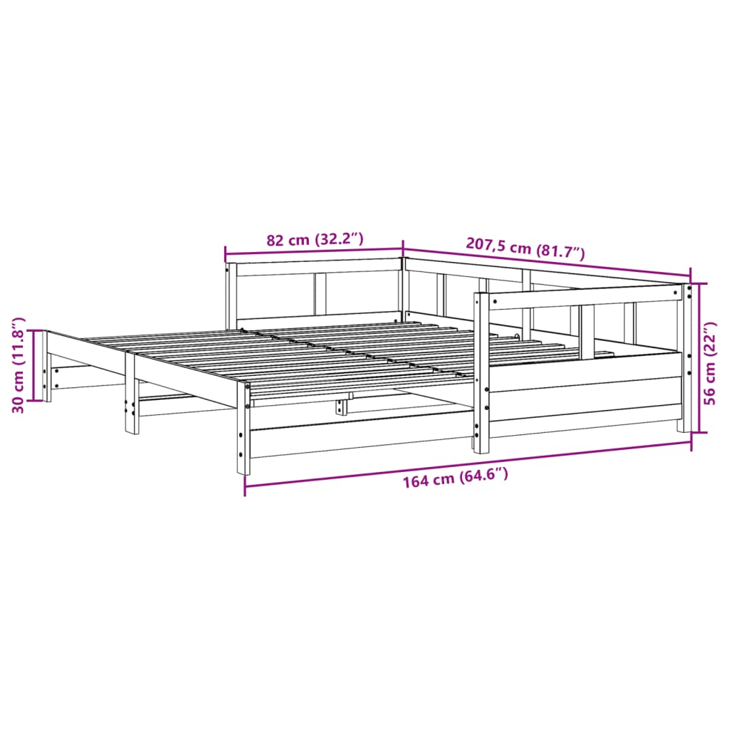 vidaXL Dagbädd utan madrass 80x200 cm massiv furu