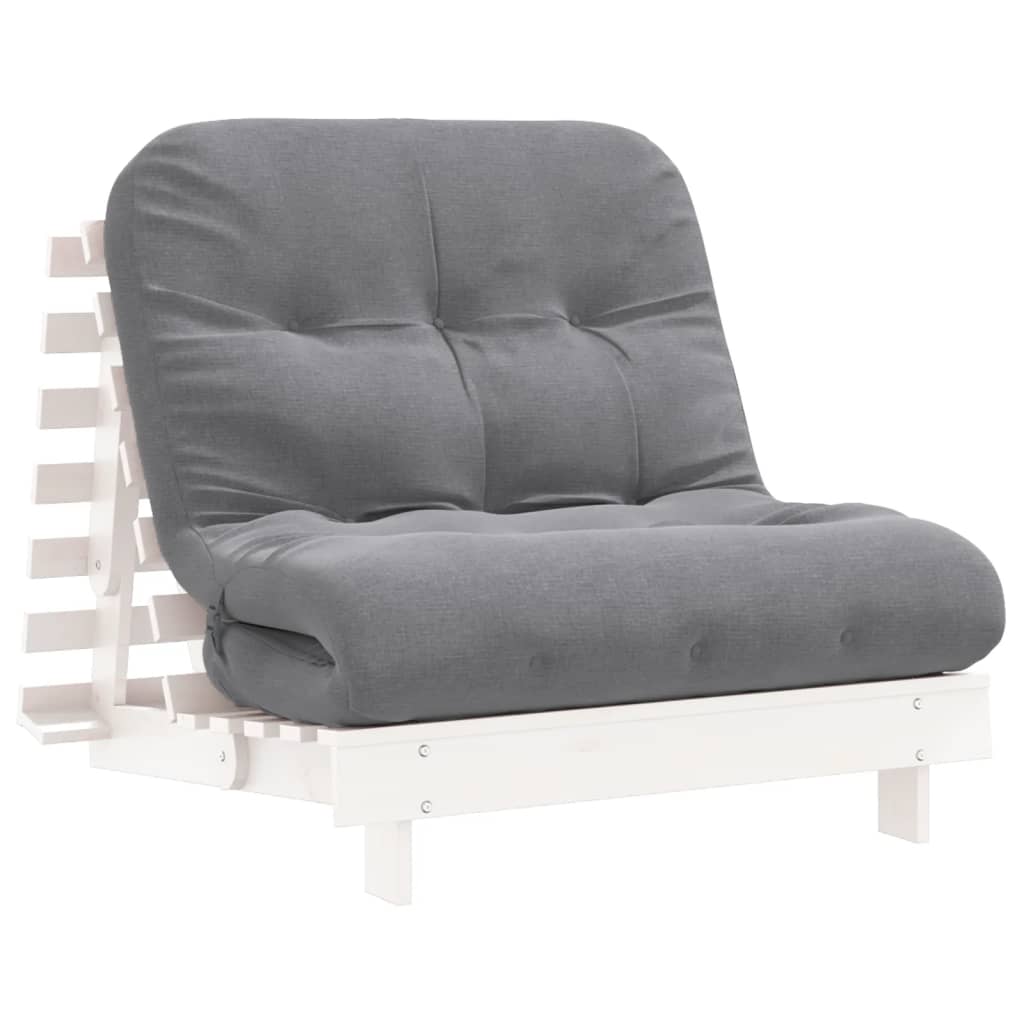 vidaXL Futonbäddsoffa med madrass vit 80x206x11 cm massiv furu