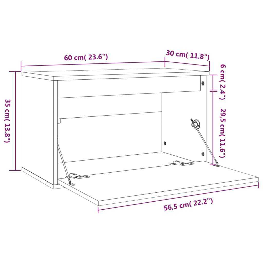 vidaXL Väggskåp svart 60x30x35 cm massiv furu