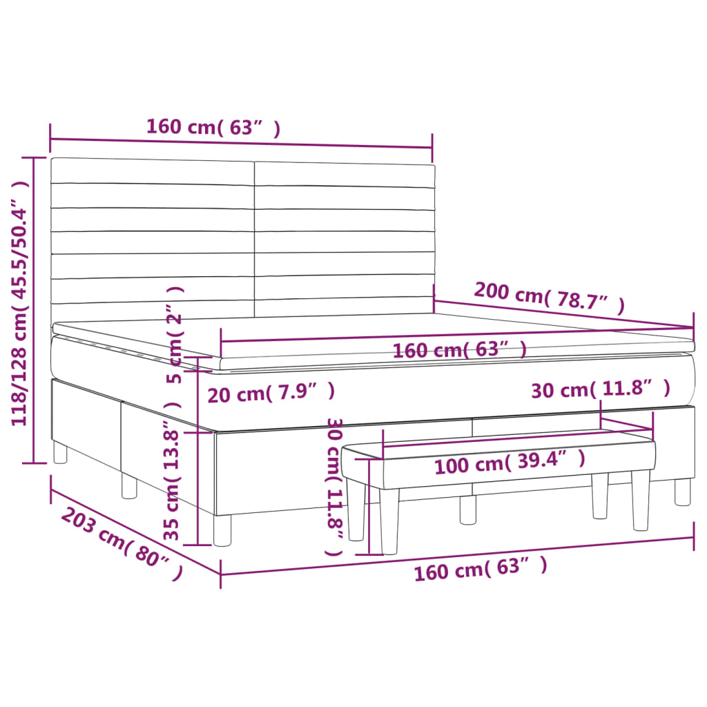 vidaXL Ramsäng med madrass ljusgrå 160x200 cm tyg