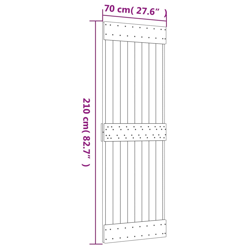 vidaXL Skjutdörr med beslag 70x210 cm massiv furu