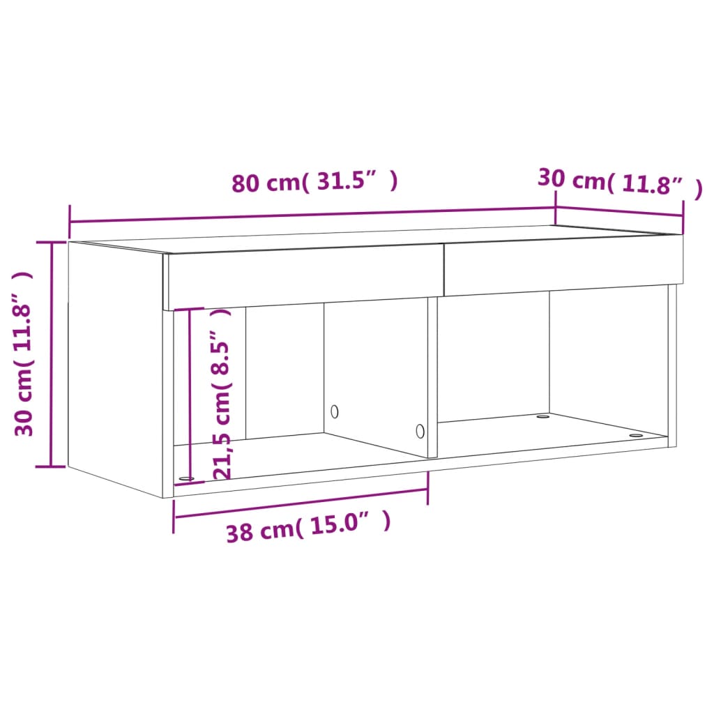 vidaXL Tv-bänk med LED-belysning betonggrå 80x30x30 cm